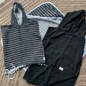 Kids Striped Hooded Poncho - Black and White
